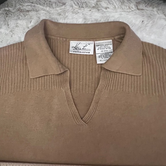 Kathie Lee Collection Womens Vintage Tan Collared V Neck Knit Sweater XL 16/18 - Picture 3 of 8